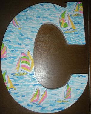 Custom Made Lilly Pulitzer Inspired Wooden Wall Letter Greek Sorority Art Sailboat Regatta Pattern