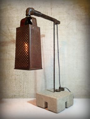 Custom Made Upcycled Recycled Grunge Minimalist Reclaimed Metal And Concrete Lamp