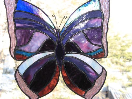 Custom Made Stained Glass Butterfly In Purple And Teal
