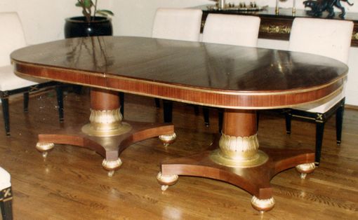 Custom Made A Regal Dining Table In Mahogany With Gilded Pedestal & Trim