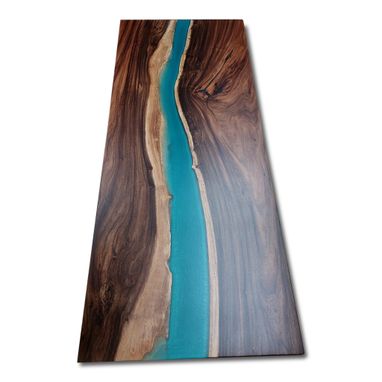 Custom Made Custom Resin Cast & River Conference Table - Live Edge Wood River Table - Large Dining Table