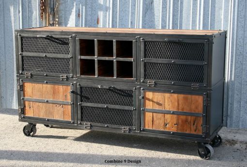 Custom Made Liquor Cabinet/ Bar Cart. Industrial Reclaimed Wood & Steel. Vintage. (Media Console/Credenza)