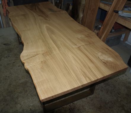 Custom Made Live Edge Chestnut Table With Steel Base.