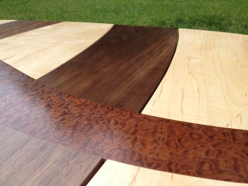 Custom Made Maple And Walnut Coffee Table With Curved Pomelle Sapele Inlay