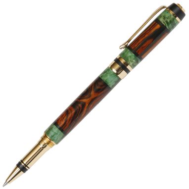 Custom Made Lanier Elite Rollerball Pen - Cocobolo With Green Box Elder Inlays