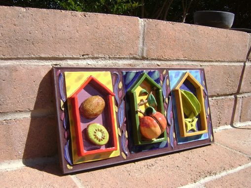 Custom Made Little Houses Of Fruit. Kiwi, Peach, Star Fruit Ceramic Wall Sculpture.