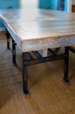 Custom Made Reclaimed Industrial Oak Table With Benches