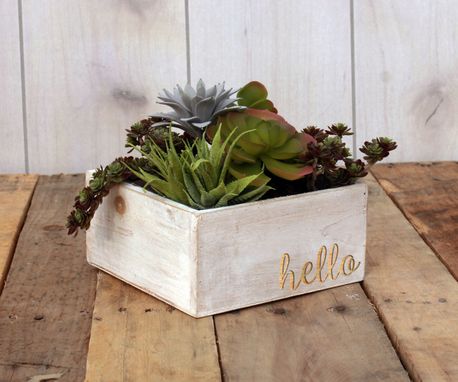 Custom Made White Wash Planter Box --Pb7x7-Wwash-Hello