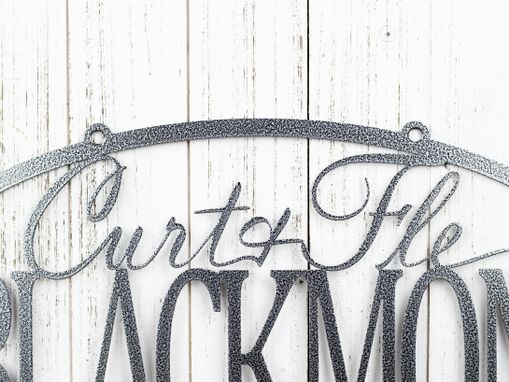 Custom Made Family Name Oval Metal Sign With First Names - Silver Vein Shown