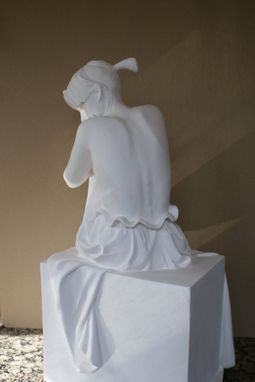 Custom Made Sculpture Of Young Girl Sitting On Cube, Nude Draped In Fabric