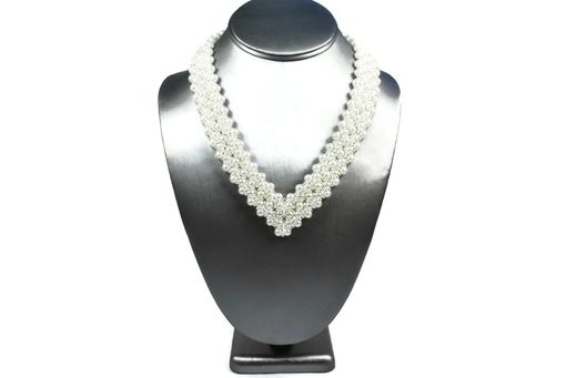 Custom Made White Pearl And Crystal Bridal Necklace