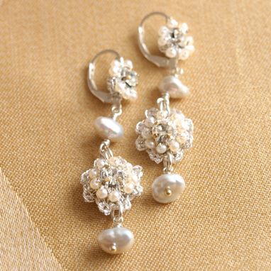 Custom Made Baby's Breath Earrings | Silver Floral Lace Drop Earrings With Pearls