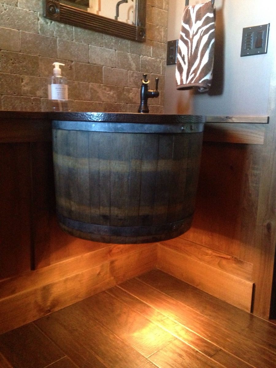 Hand Crafted Wine Barrel Vanity With Light by Chicwatts