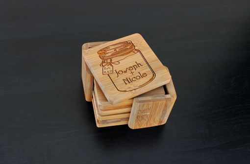 Custom Made Custom Bamboo Coasters, Custom Engraved Coasters --Cst-Bam-Joseph  Nicole Mason Jar
