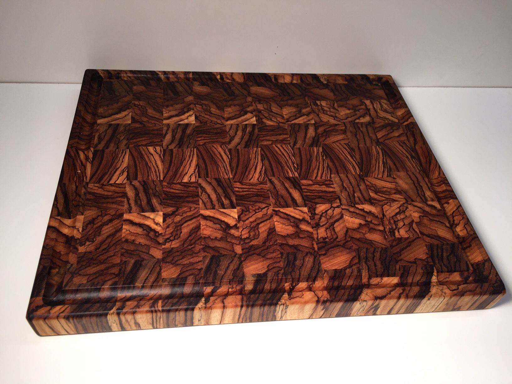 Hand Made Professional End Grain Zebrawood Cutting Board by Carolina