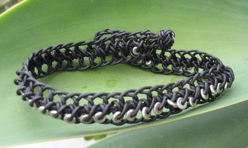 Custom Made Jewelry: Black Leather Braided Choker With Silver Beads