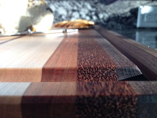 Custom Made Edge Grain Cutting Board With Juice Groove & Exotic Woods: Walnut, Exotic Red Palm & Padauak