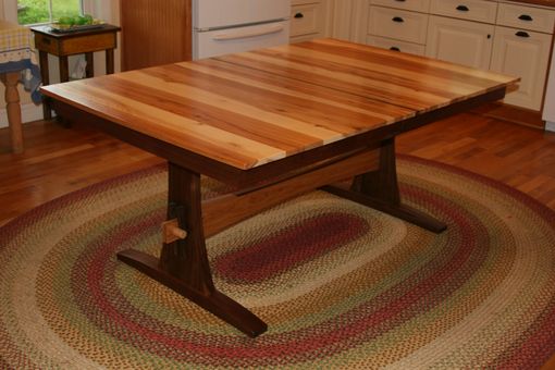 Custom Made Expanding Farmhouse Table, Trestle Table, Table With Leaves, Solid Wood, Walnut, "Hickory Ridge"