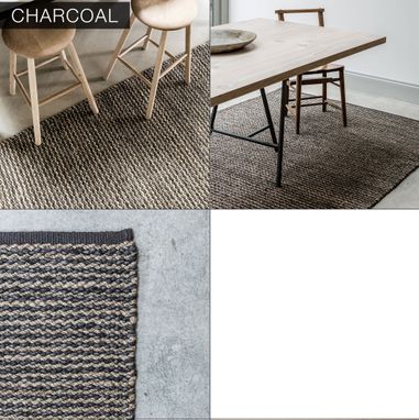 Custom Made Handmade Flat Geometric Weave Hemp Rug- Charcoal