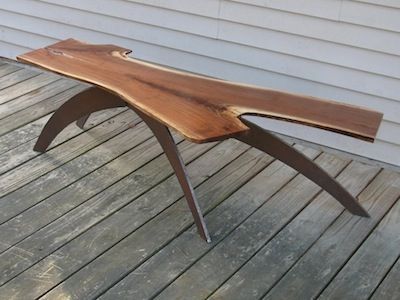 Custom Made Arched Steel Leg Coffee Table Shown With Forked Black Walnut Live Edge Slab