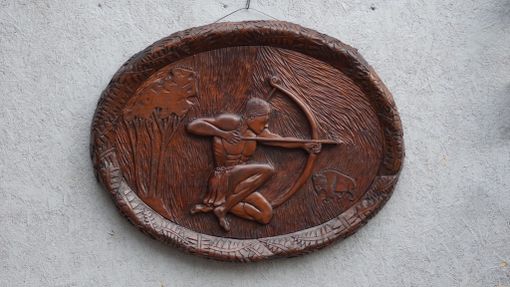 Custom Made Young Native American Archer Wall Art Wood Carving