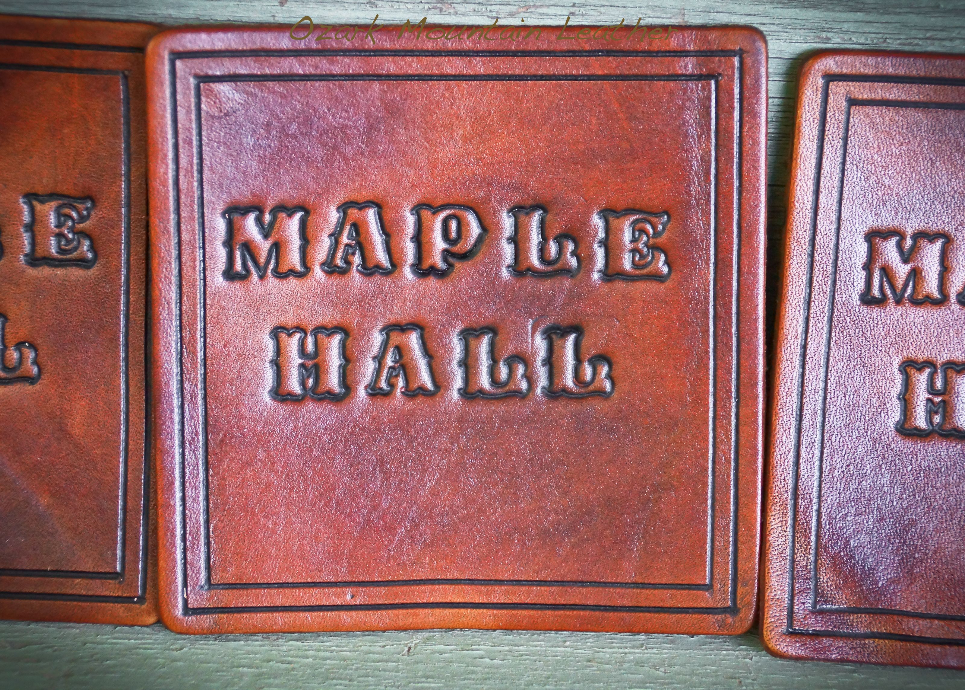 Hand Made Custom Name Leather Coasters by Ozark Mountain Leather