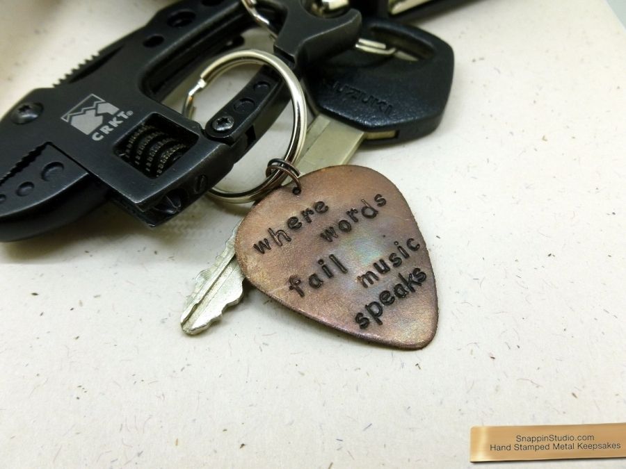 Handmade Guitar Pick Keychains by Snappin Studio