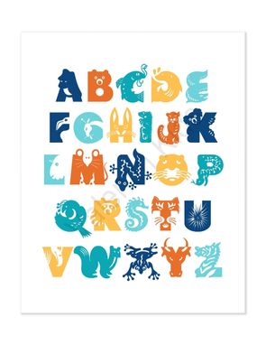 Custom Made Animal Alphabet Art Print - 8" X 10"