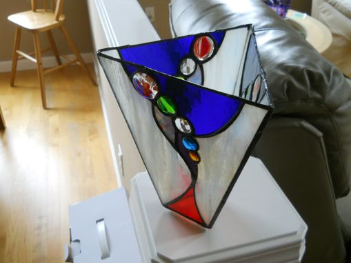 Custom Made Stained Glass Vase With Glass Nuggets And Jewel