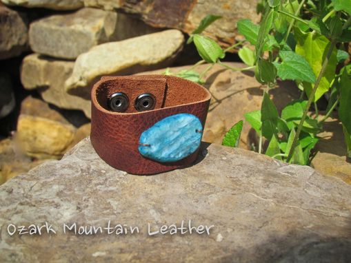 Custom Made Custom Leather Cuff Bracelet With Blue Stone