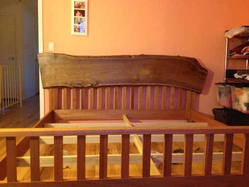 Custom Made King Size Mahogany Bed With Live Edge Catalpa Headboard