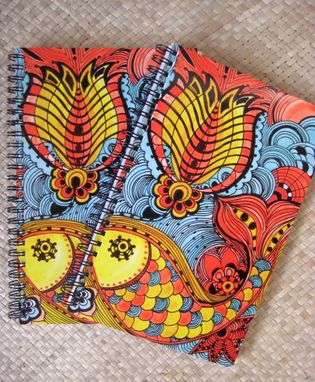 Custom Made Journal Spiral Notebook Diary Any 3 With Original Artwork- Green Yellow Blue Ochre