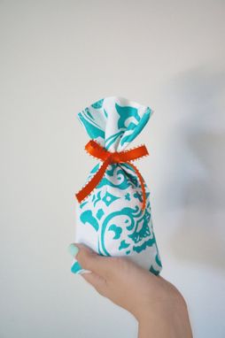 Custom Made Handmade Teal Damask Fabric Favor Bag For Parties