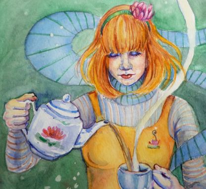 Custom Made Art Nouveau Style Watercolor-Tea And Coffee