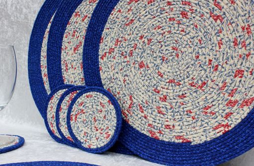 Custom Made Fabric Placemat Set (4) Patriotic - Fabric Wrapped Clothesline - Coiled