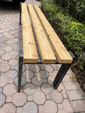 Custom Made Metal And Cedar Wood Bench