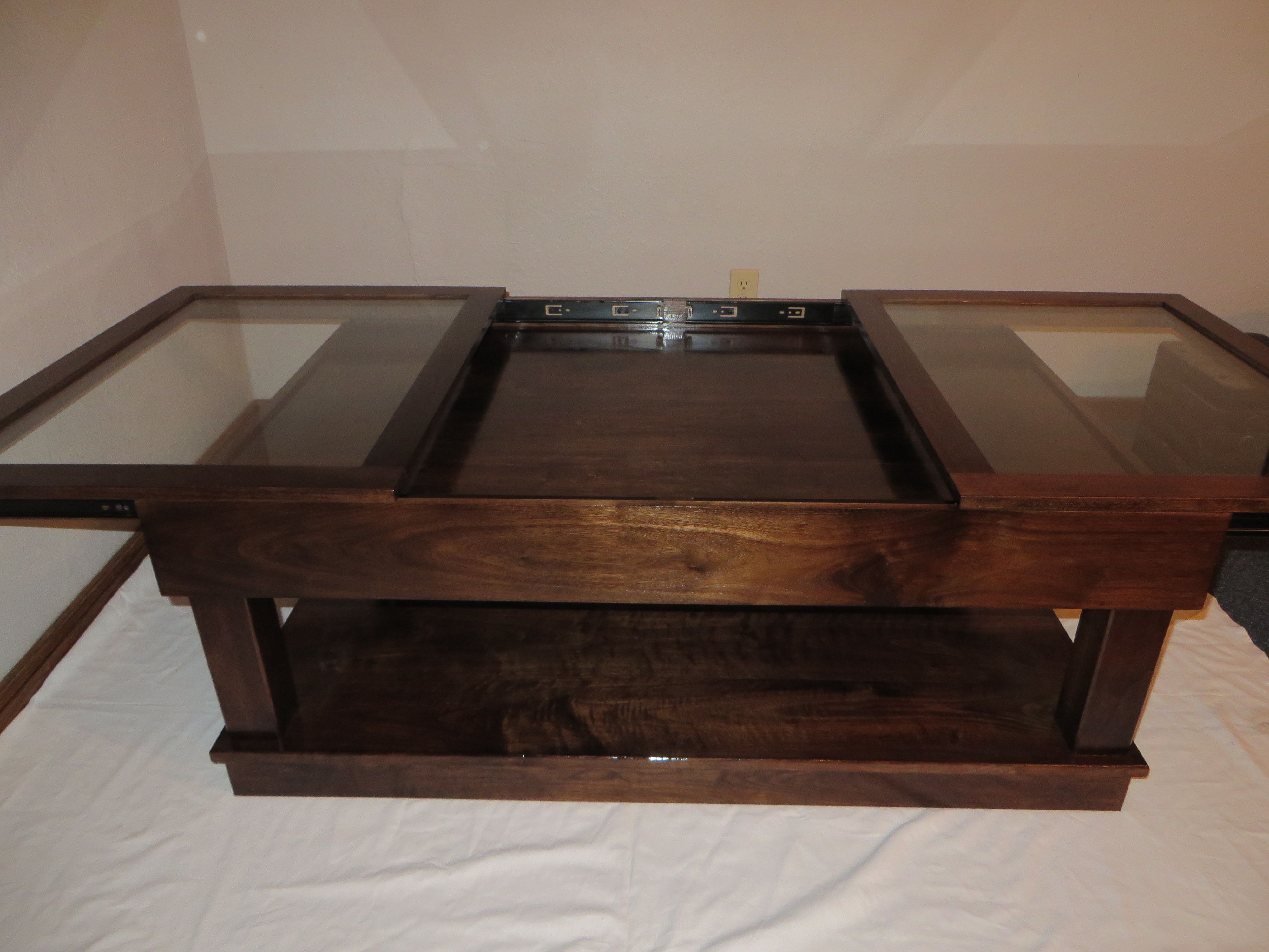 Custom Sliding Top Walnut Coffee Table by The Oakman