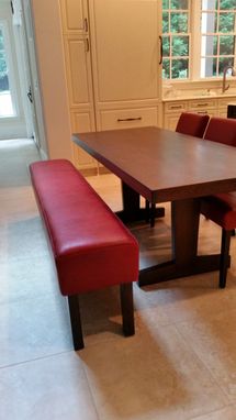 Custom Made Authentic Leather And Walnut Leg Dining Bench