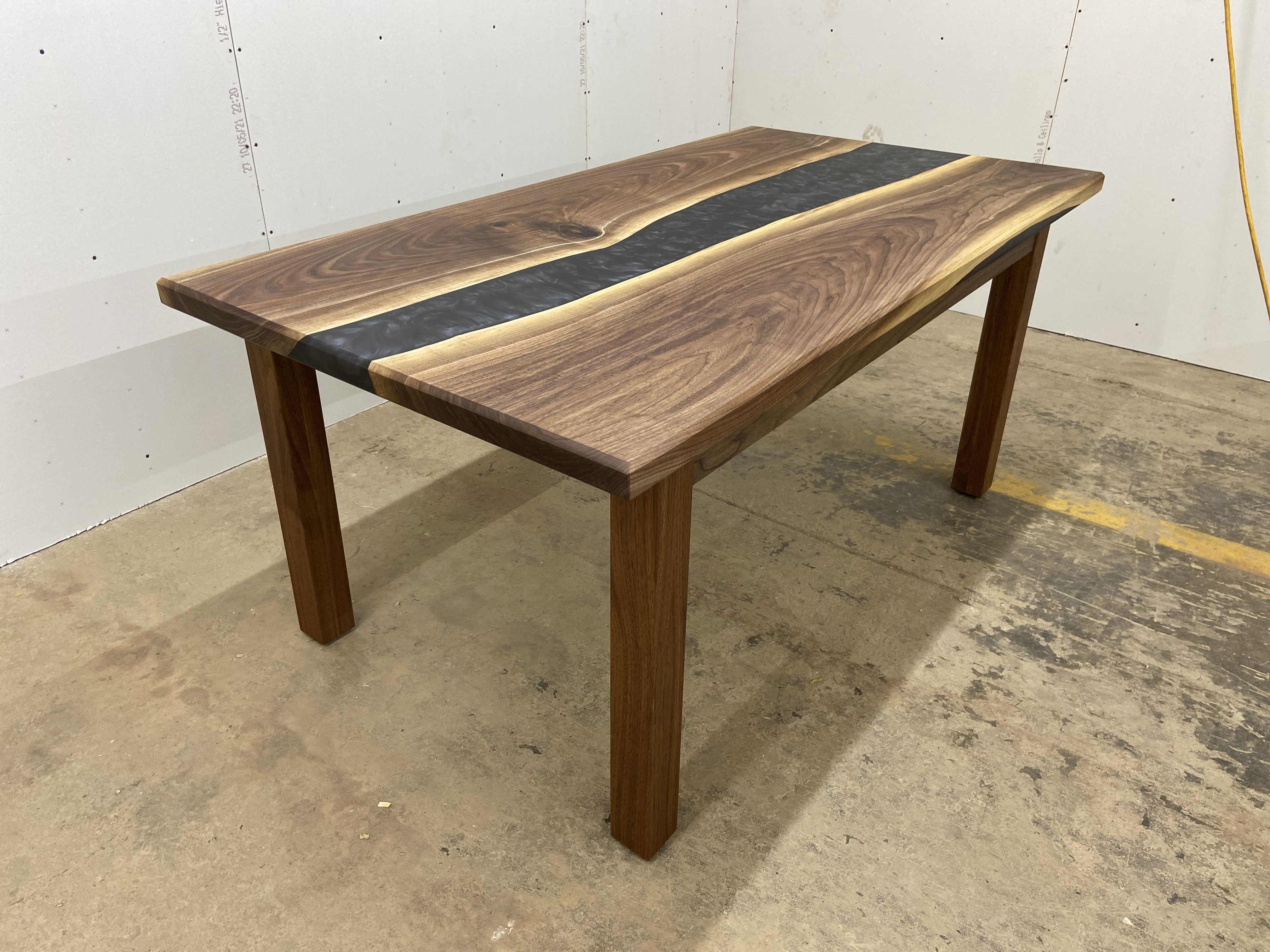 Hand Crafted Single River Epoxy Dining Table With Wooden Legs 30" X 60