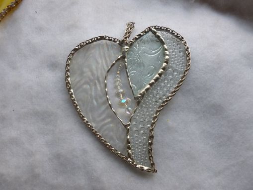 Custom Made Clear And White Beaded Stained Glass Heart