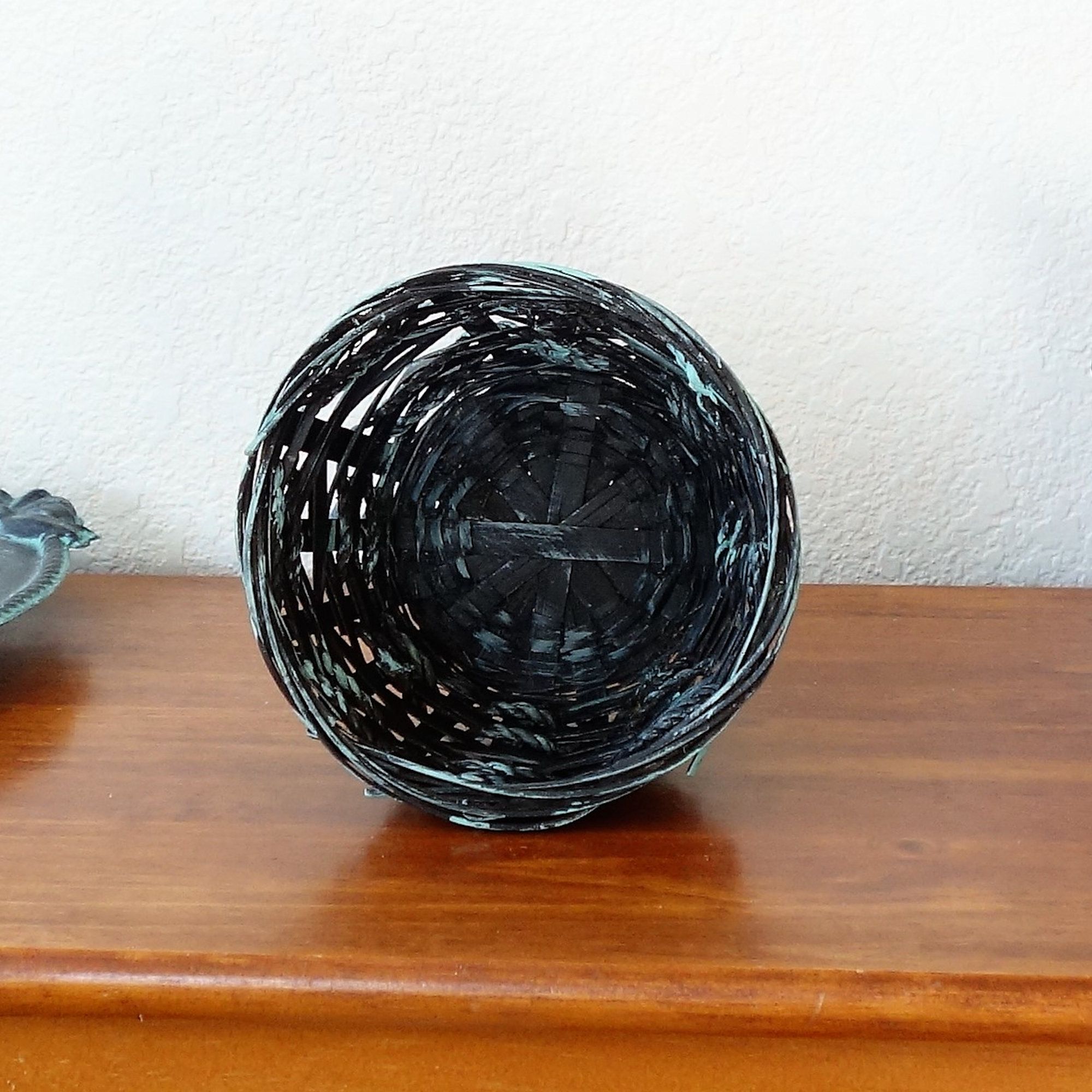 Buy Handmade Basket Black And Teal Rope Wrapped Basket With White