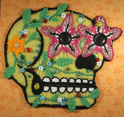 Custom Made Bead Embroidered Sugar Skull Painting