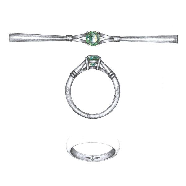 The gap created by the split-shank band holds a special meaning in this moss agate engagement ring.