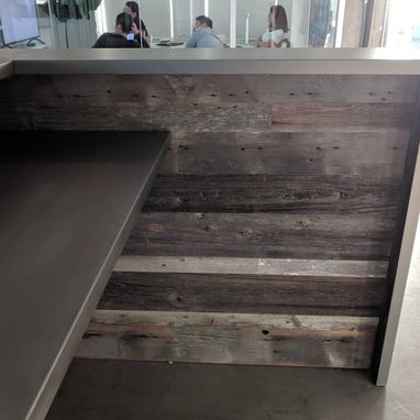 Custom Made Silvered Reclaimed Barnwood And Stainless Steel Reception Desk