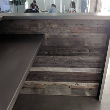 Custom Made Silvered Reclaimed Barnwood And Stainless Steel Reception Desk