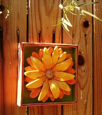 Custom Made Yellow Daisy Flower Box, Ceramic Wall Hanging