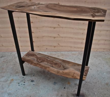 Custom Made Live Edge Walnut Entry Table With Steel Base