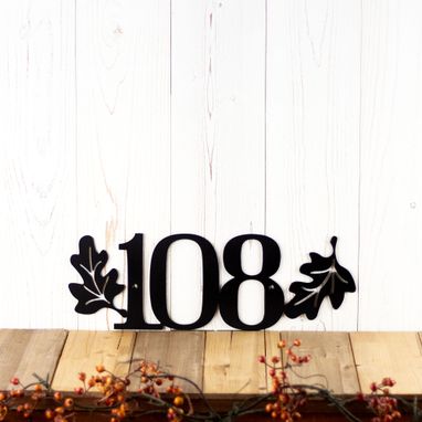 Custom Made Custom Outdoor House Number Metal Sign With Oak Leaves, Address Plaque, Outdoor Sign