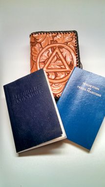 Custom Made Dual Hand Carved Leather Cover For Pocket Size Alchoholics Anonymous And Twelve And Twelve