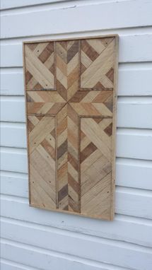 Custom Made Large Rustic Reclaimed Lath Cross Wall Hanging With Chevron Pattern